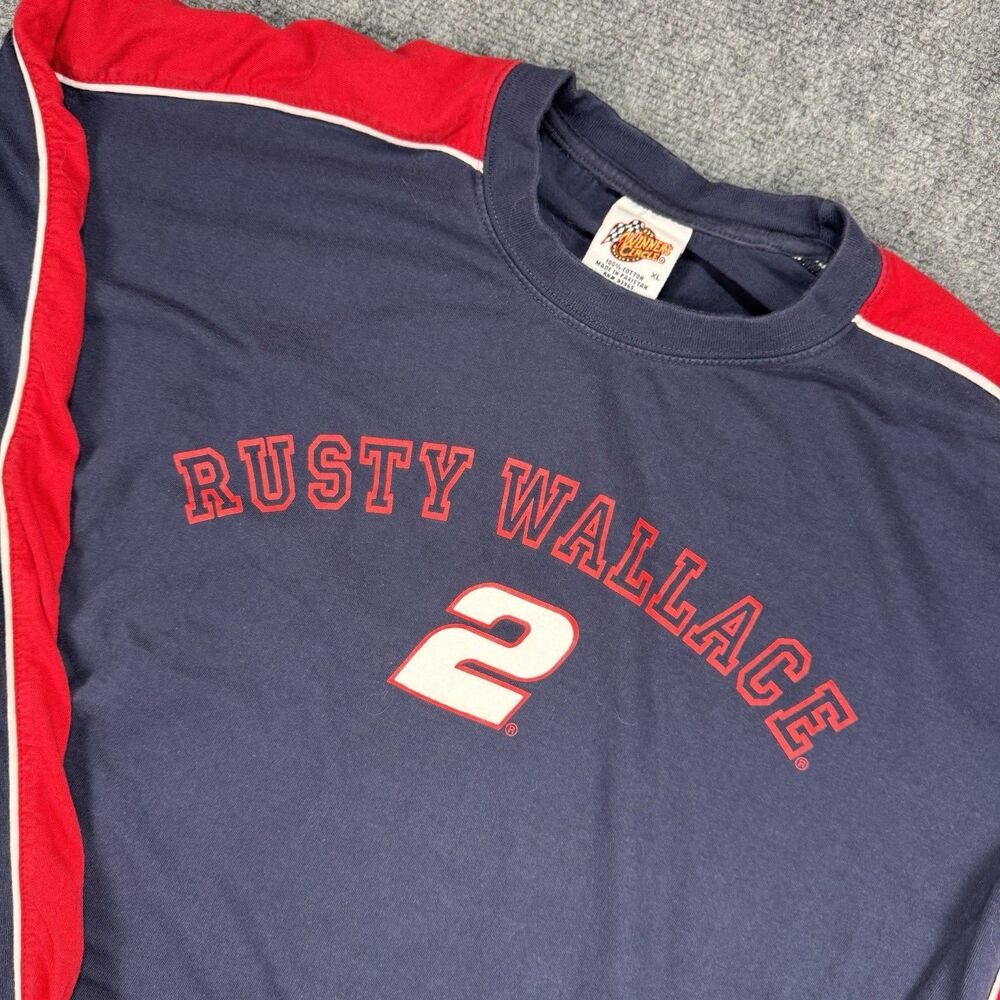 Vintage Y2K Rusty Wallace Shirt Men XL Blue Nascar Winners Circle #2 Long Sleeve